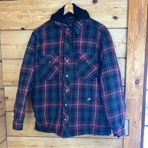 Men's Black‎ and Red Plaid Hooded Jacket Cotton Size Small
